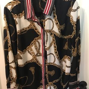 Melanie Lynn blouse, multi colour, rich detail, long sleeves, 100% Polyester.